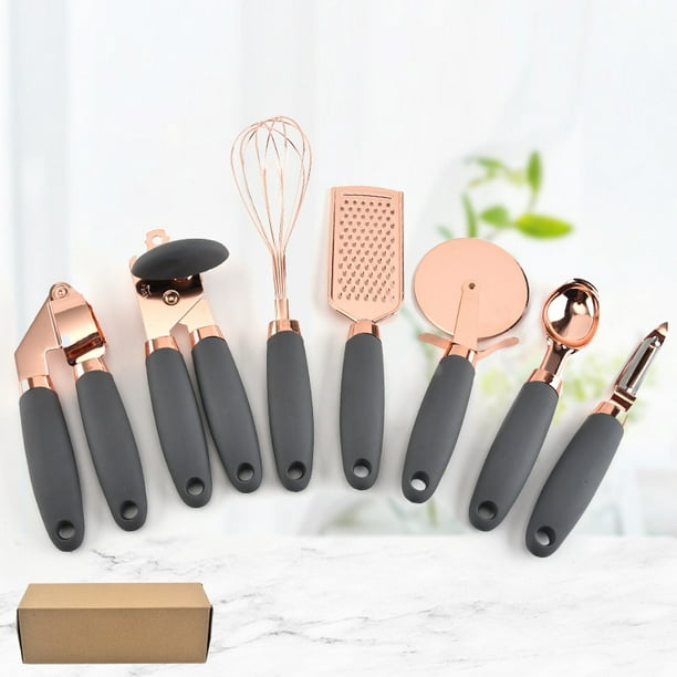 Black Best Kitchen Cookware with Soft Touch Black Handles Non-stic 7 pieces Kitchen Gadget Set Copper Coated Stainless Steel Utensils